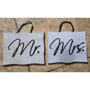 Wooden Mr And Mrs Signs For Chairs Wedding Photo Prop 8 X 10 Each Black & White